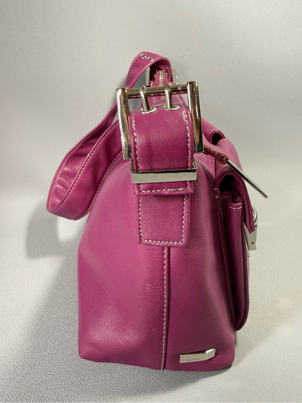 Perlina Vintage Y2K Multi-Pocket Fushia Pink Leather Shoulder Bag NWT - Picture 4 of 16